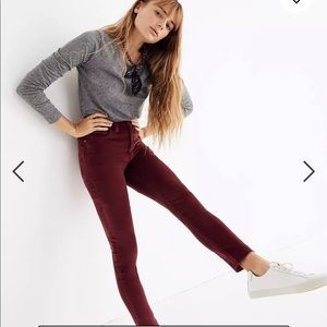 Madewell high rise skinny stretch velvet jeans